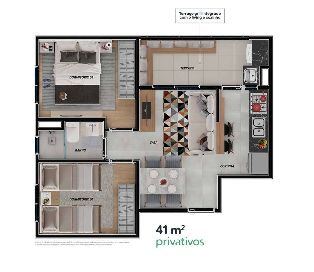  - Residencial Mônaco - 0Km - Ap.206/B.07 - 2 dorm c/ lazer - Jd da Glória
